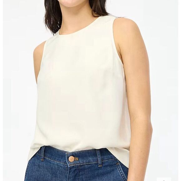 J.CREW Top Women Large Sleeveless Button-Back Shell NEW Ivory BY429 - Picture 1 of 9